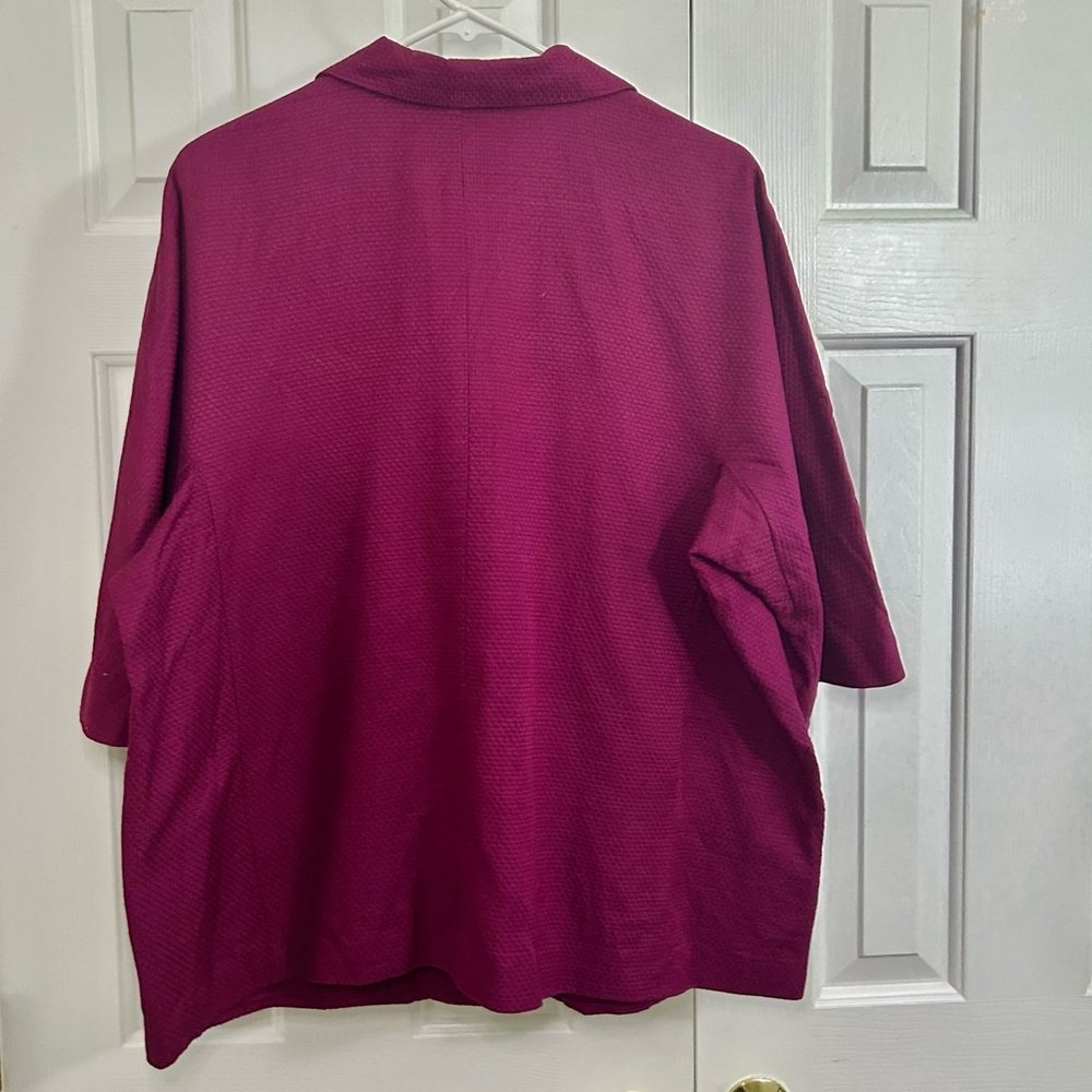 J. Jill Fuchsia Plum Silk & Cotton Blend Button Front Short Sleeve Blazer Sz XL - Picture 5 of 16